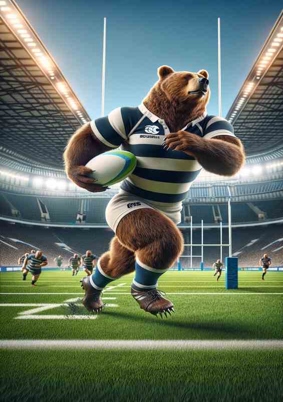 Bear Playing Rugby in Rugby Outfit | Metal Poster