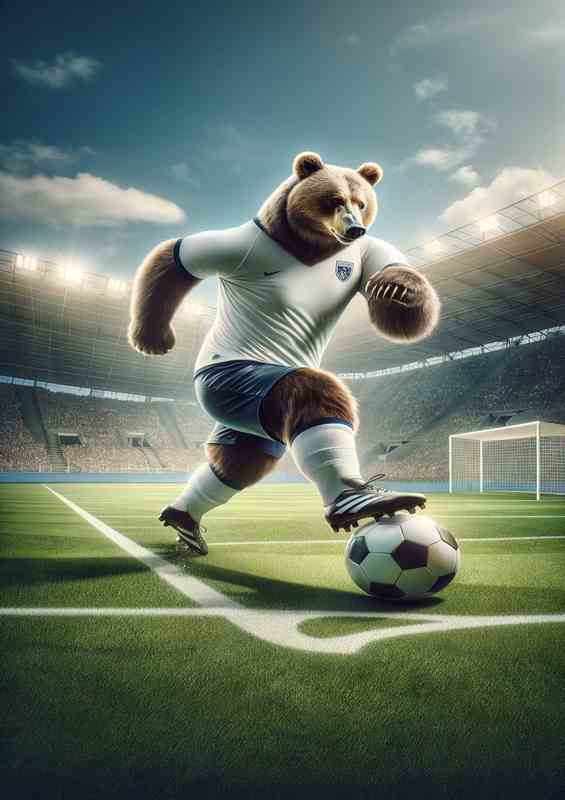 Bear Playing Soccer football | Metal Poster