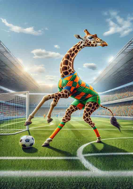Giraffe Playing Football | Metal Poster