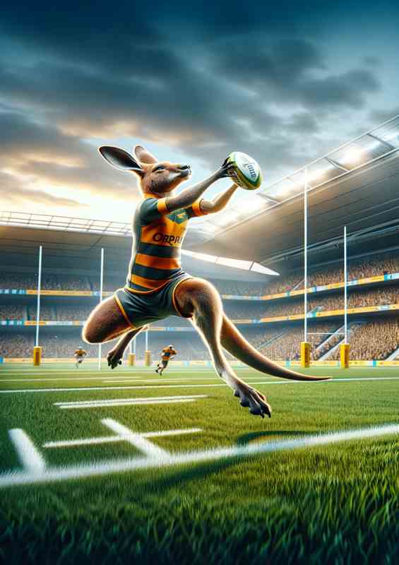 Kangaroo Playing Rugby | Metal Poster
