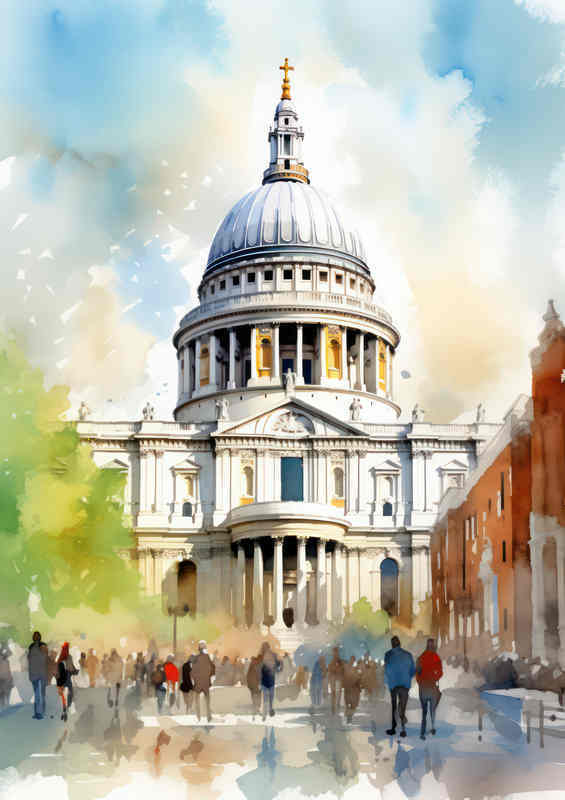 St. Paul's London Watercolour Metal Poster