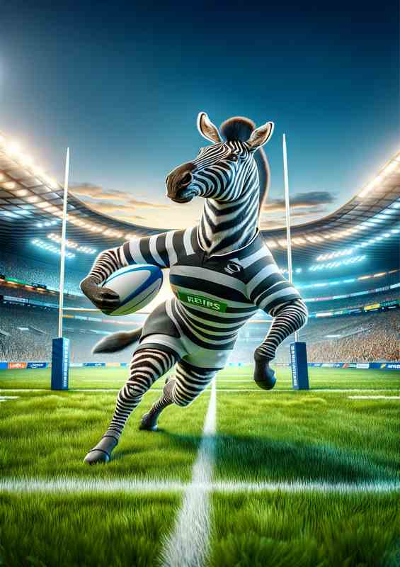 Zebra Playing Rugby in Rugby Outfit | Metal Poster