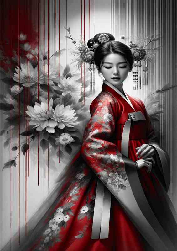 Elegant Asian Beauty in red | Metal Poster