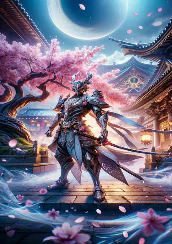 Elegant Armor Fantasy Sakura Warrior | Metal Poster