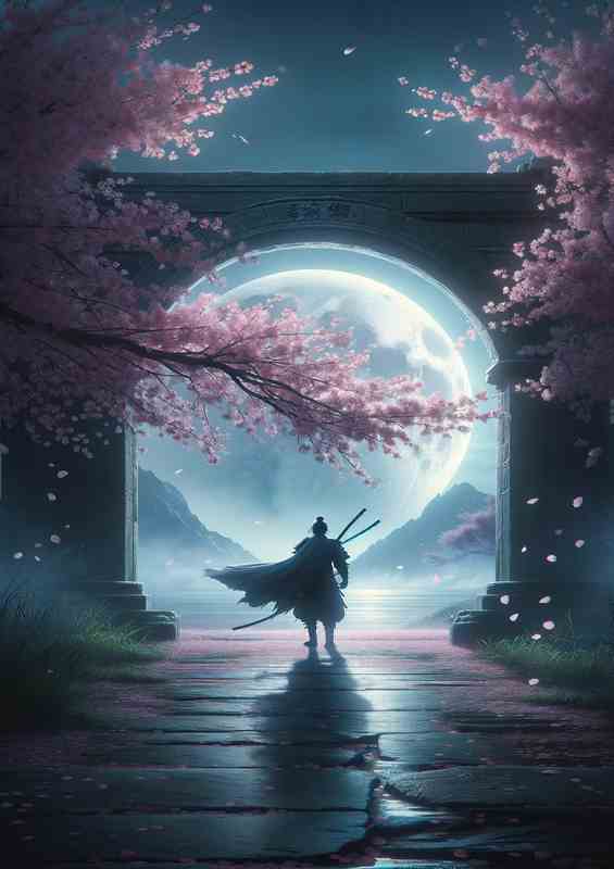 Sakura Moonlight Lone Warrior Metal Poster