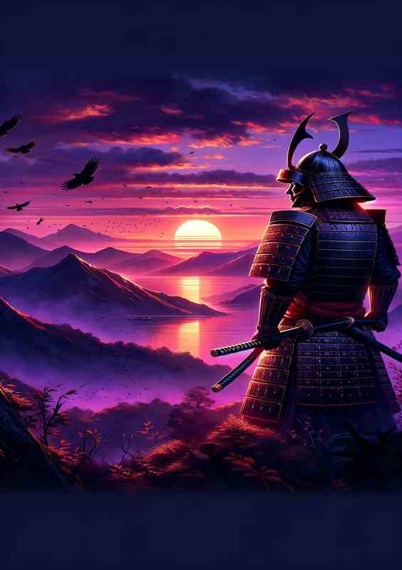 Samurai Warrior Sunset Ancient Japan at dusk | Metal Poster