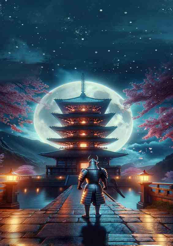 Silent Guardian Pagoda Moon Watch | Metal Poster