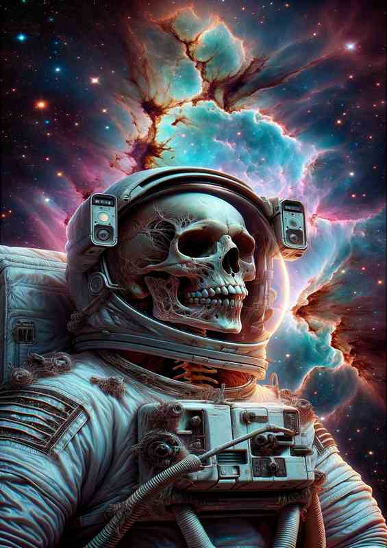 Cosmic Voyage Astronaut Skeleton Space Odyssey | Metal Poster