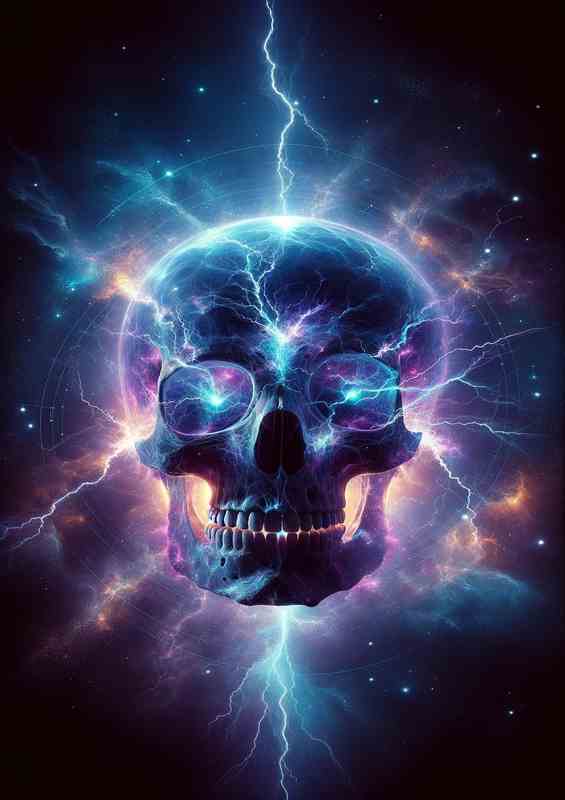 Ethereal Electric Skull Cosmic Visualization | Metal Poster