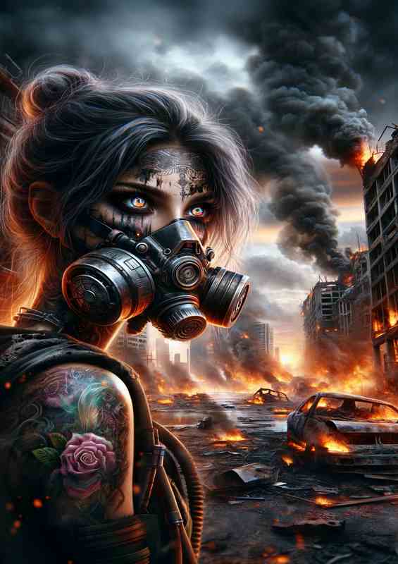 Post Apocalyptic Warrior Amidst Chaos | Metal Poster