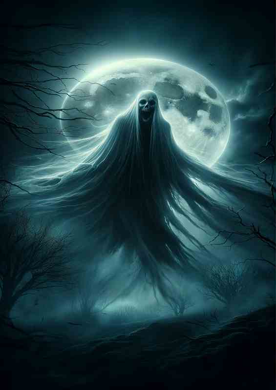 Spectral Ghost in Moonlit Night detailed spectral ghost | Metal Poster