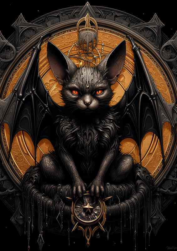 A bat sitting on the moon and holding a pentagram | Metal Poster