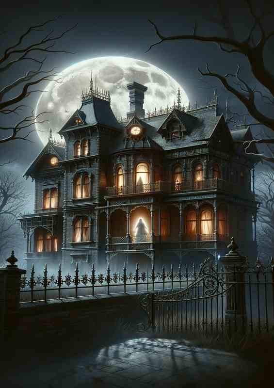 Victorian Ghost Manor under the full moon | Metal Poster