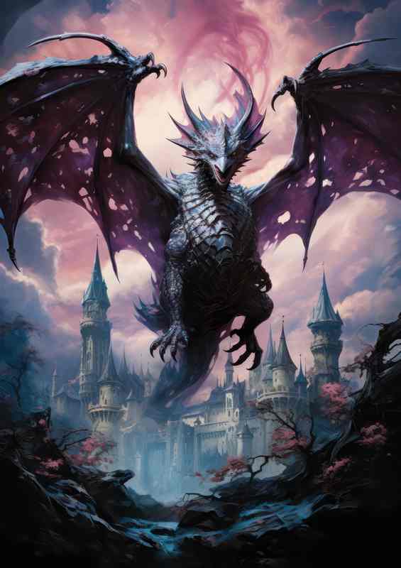 Blue Dragon Castle Metal Poster