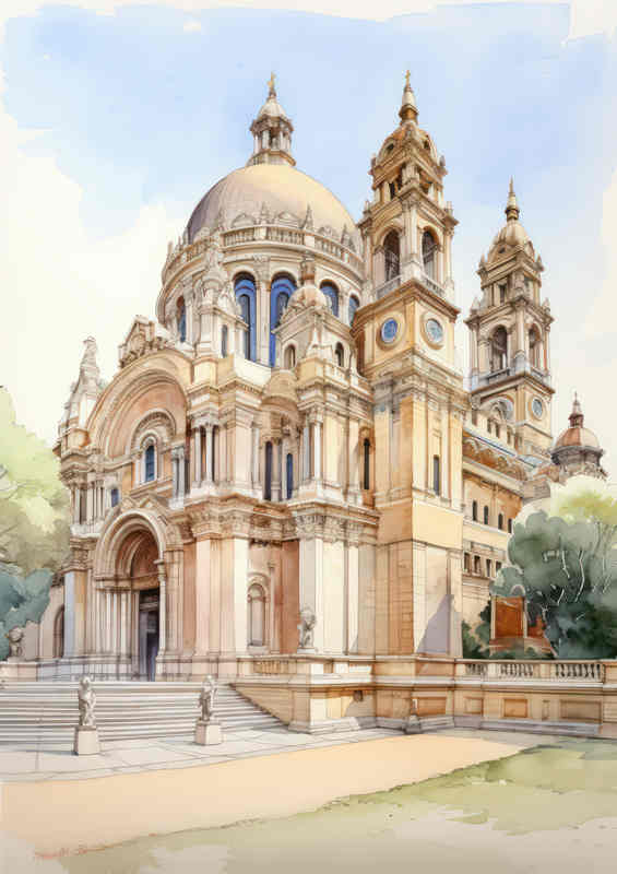 Saint pauls chruch in kent in a nice watercolour tone | Metal Poster
