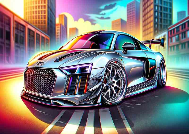Audi R8 style in a sleek silver paint | Metal Poster
