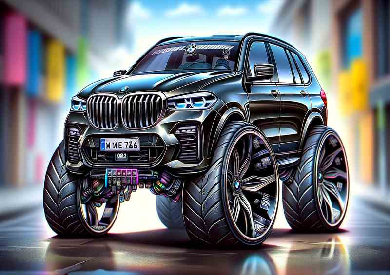 Exag-BMW X5 4x4 Big Wheels Cartoon Metal Poster
