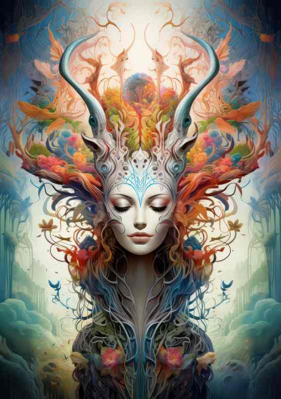 Mythical Horns Metal Poster (Horned Woman in Color)