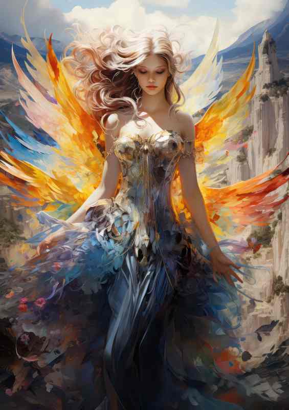 Angel with beautiful coloured wings | Metal Poster