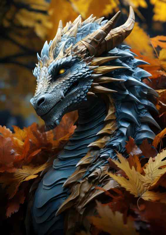 Big Dragon is seen in the autumn leaves | Metal Poster