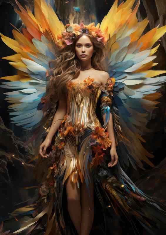 Bright colored angel with wings standing | Metal Poster