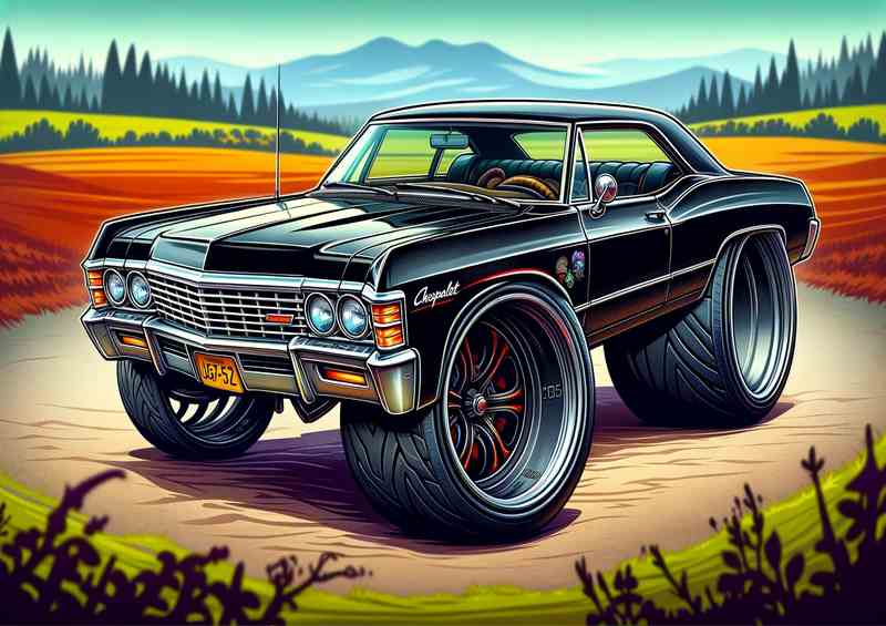 Chevrolet Impala in black with big wheels | Metal Poster