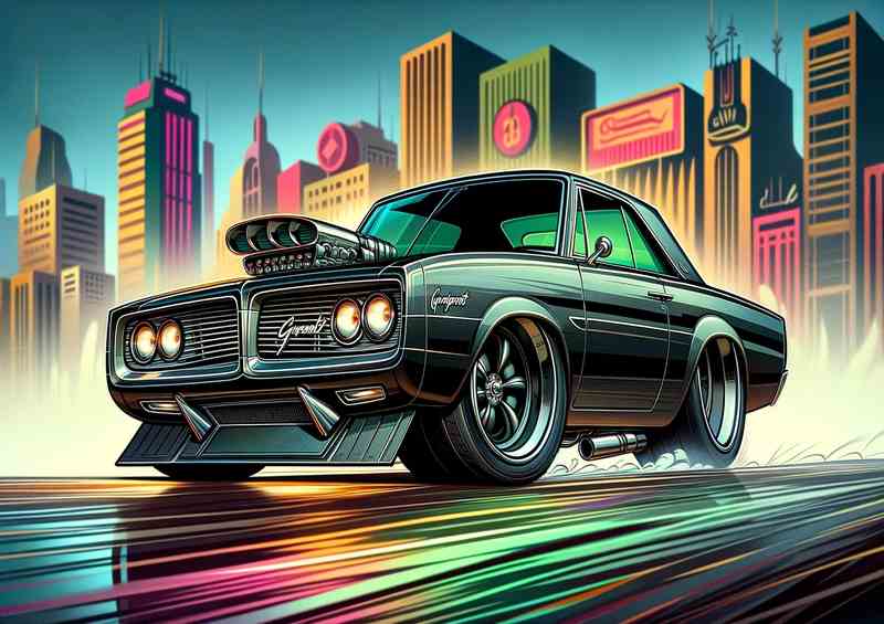 Chrysler Newport style in green cartoon | Metal Poster