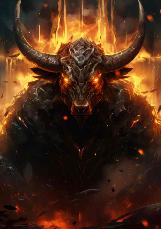 Bull in a fantasy battle red firey eyes | Metal Poster