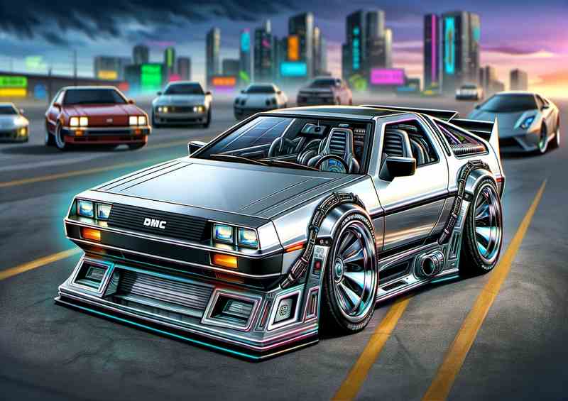 DeLorean DMC with extremely exaggerated features | Metal Poster