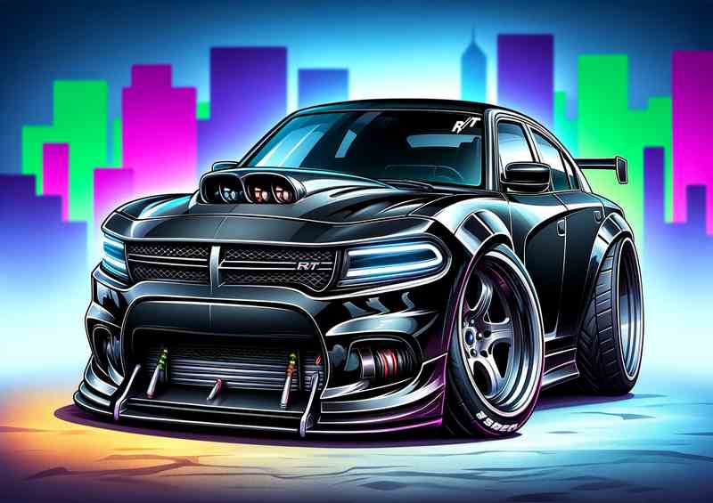 Dodge Charger RT stylebig wheels in black | Metal Poster