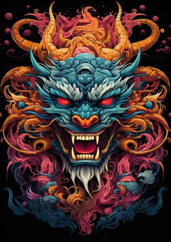 Chinese drafon head with a splash of colour | Metal Poster