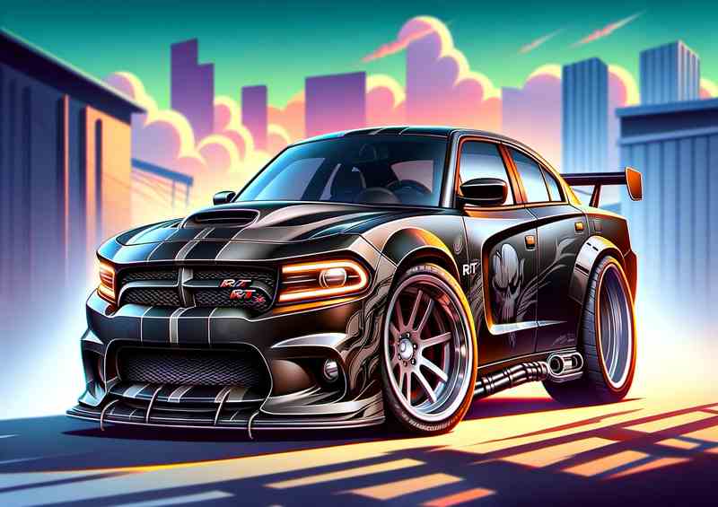 Dodge Charger style in black cartoon | Metal Poster