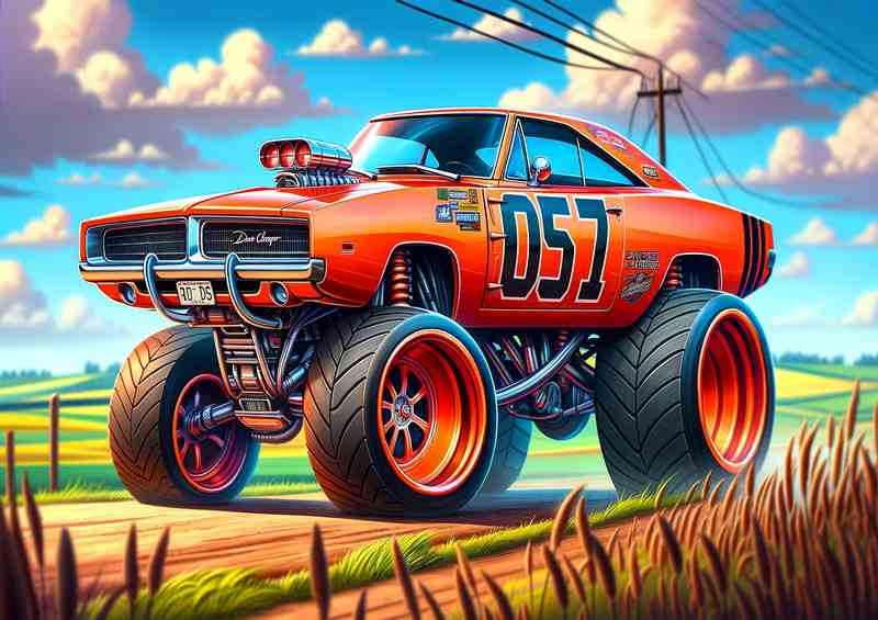 Dodge Charger style in orange | Metal Poster