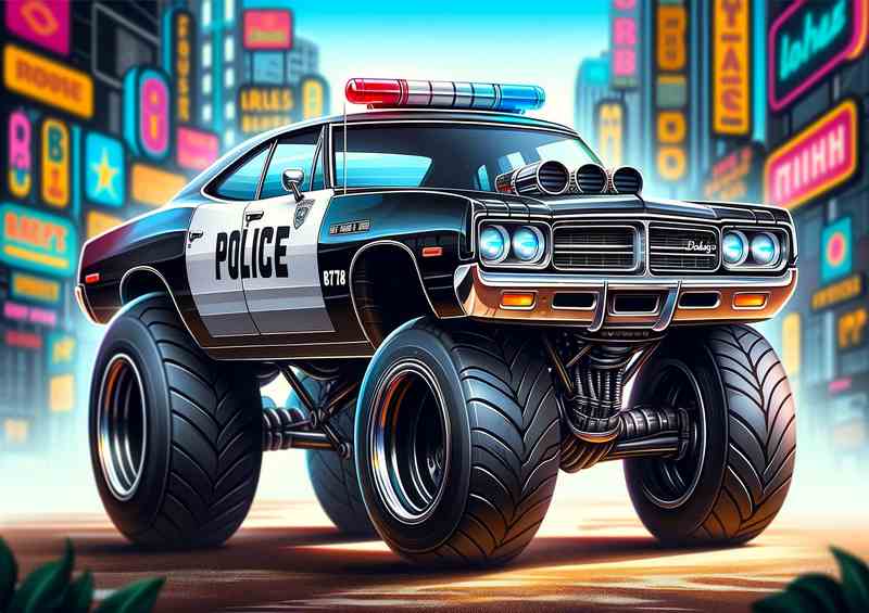 Dodge Monaco police style cartoon car | Metal Poster