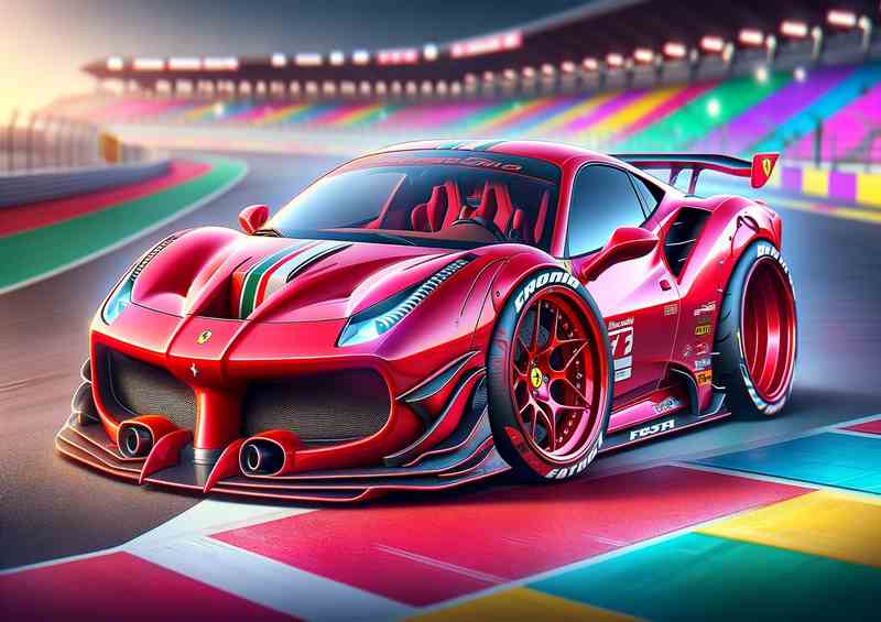 Ferrari 488 Pista style extremely exaggerated red paint | Metal Poster