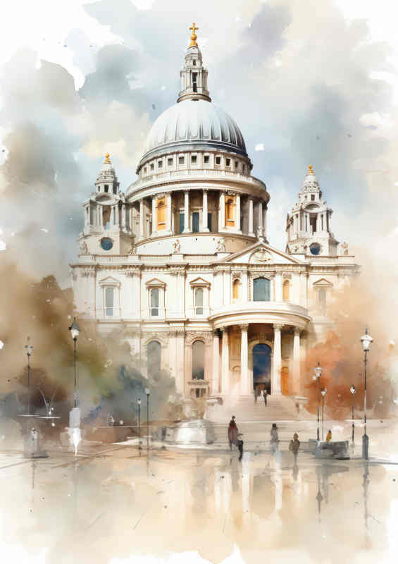 Watercolor style of saint pauls in the london city | Metal Poster