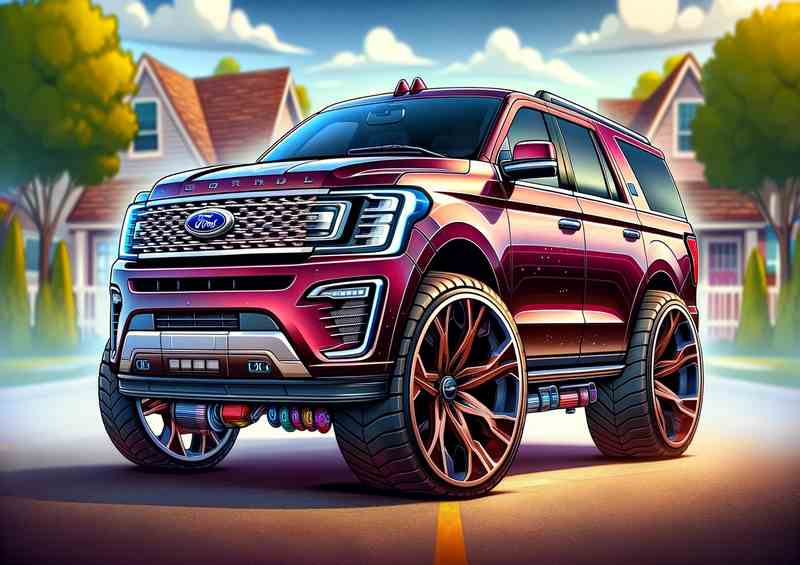Ford Expedition with extremely exaggerated features | Metal Poster