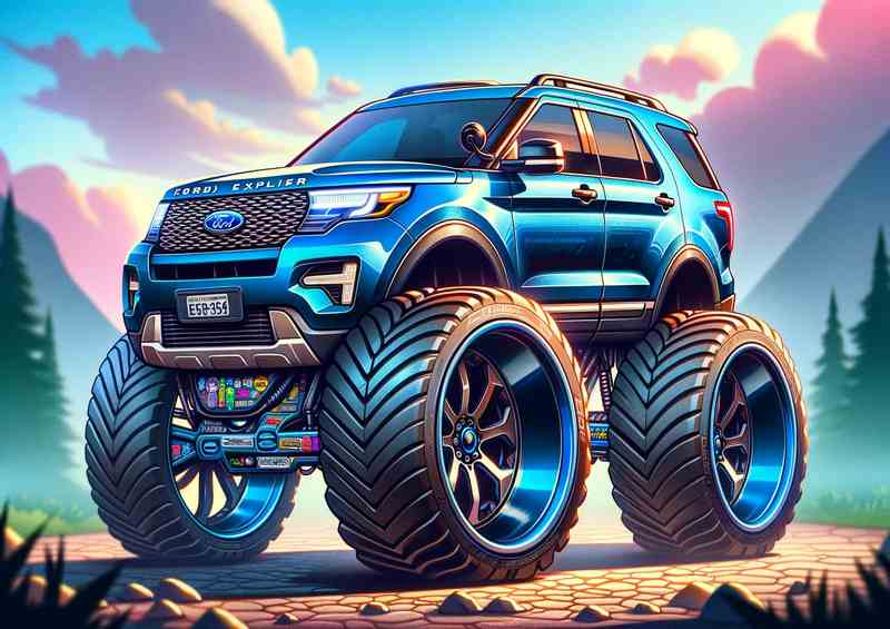 Ford Explorer with extremely exaggerated features | Metal Poster