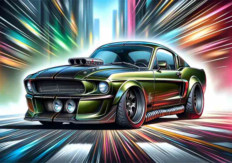Ford Mustang GT Fastback style with big wheels in green | Metal Poster