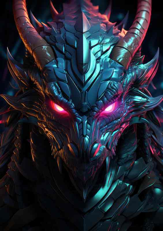 Dragon head in neon style colours | Metal Poster