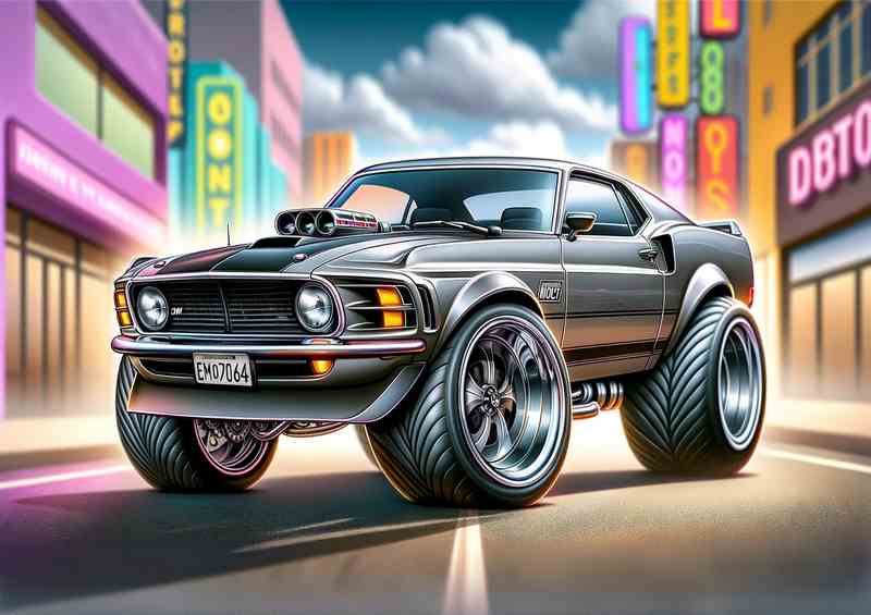 Ford Mustang Mach 1 style in grey with big wheels | Metal Poster