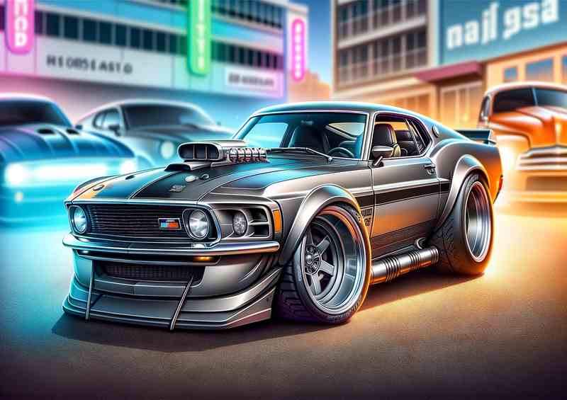 Ford Mustang Mach in silver style | Metal Poster
