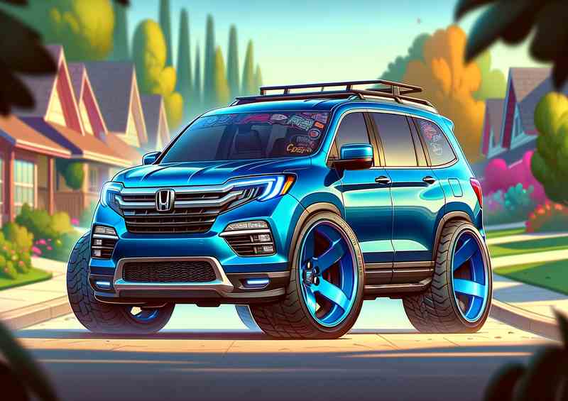 Honda Pilot Blue Exaggerated Style Metal Poster