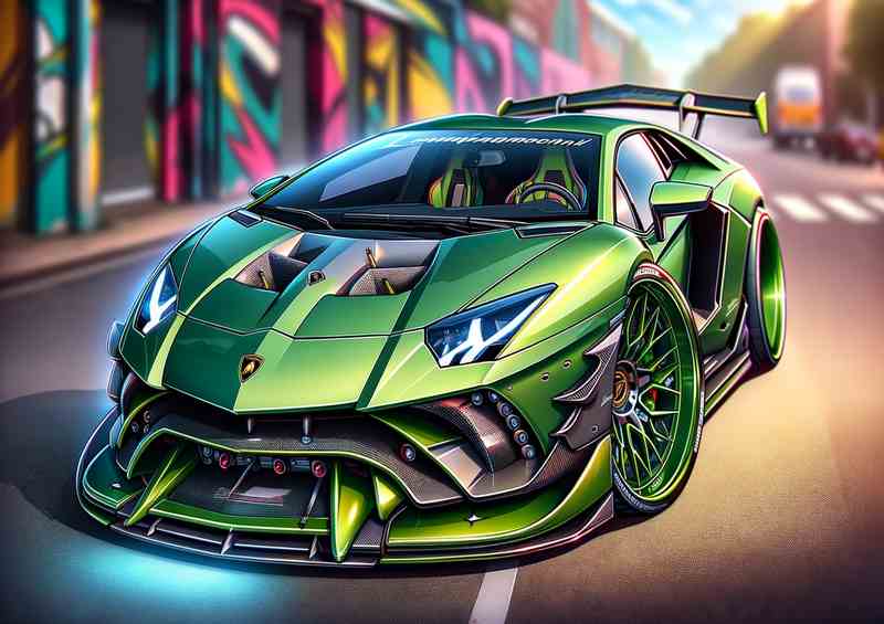 Lambo Aventador Green Metal Poster - Exaggerated Features