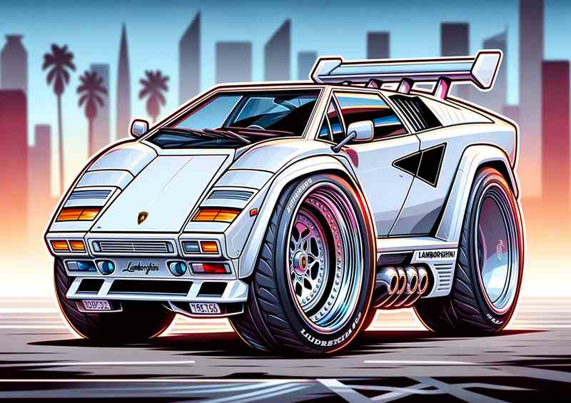 Lambo Countach White | Exag. Feat. Metal Poster