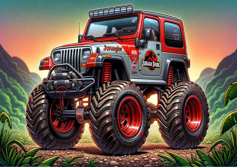 Little 4x4 painted in red style big wheels cartoon | Metal Poster