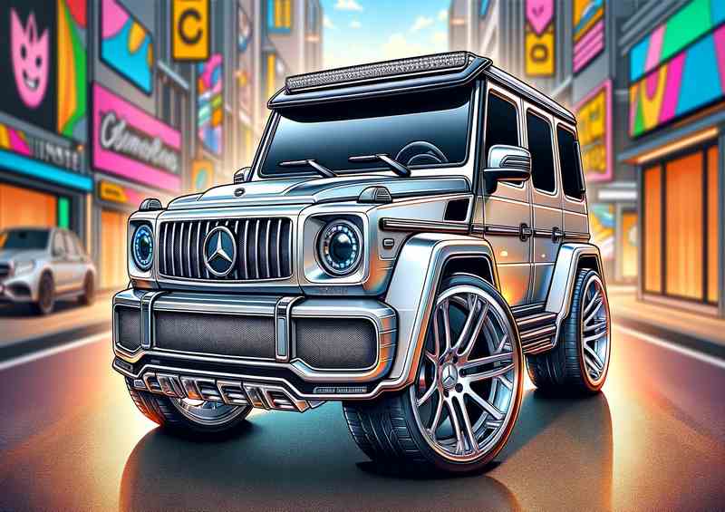 Mercedes Benz G Class 4x4 style in silver | Metal Poster