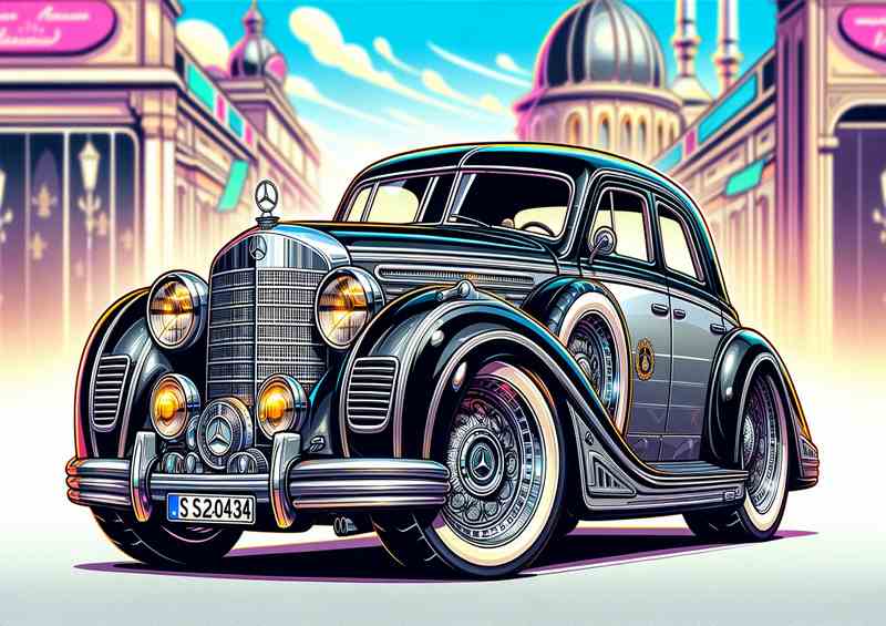 Mercedes 540K Black Exaggerated Metal Poster