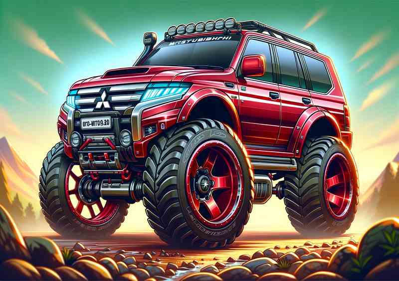 Mitsubishi Montero 4x4 style in maroon red | Metal Poster