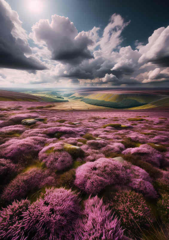 British moorland covered in blooming purple heather | Metal Poster